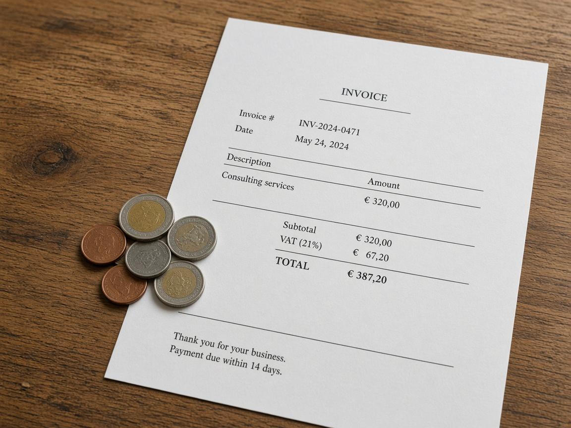 Euro-Münzen und eine Rechnung auf einem Holztisch