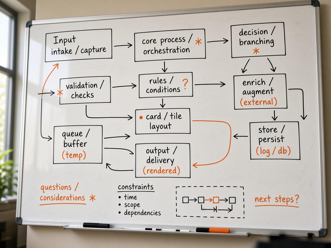Whiteboard mit handgezeichneten UI-Komponenten in einem Meetingraum